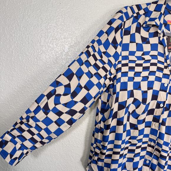 Vilagallo Shirt Womens Large Geometric Checker Top Long Sleeve Button Up Spain - Picture 7 of 13